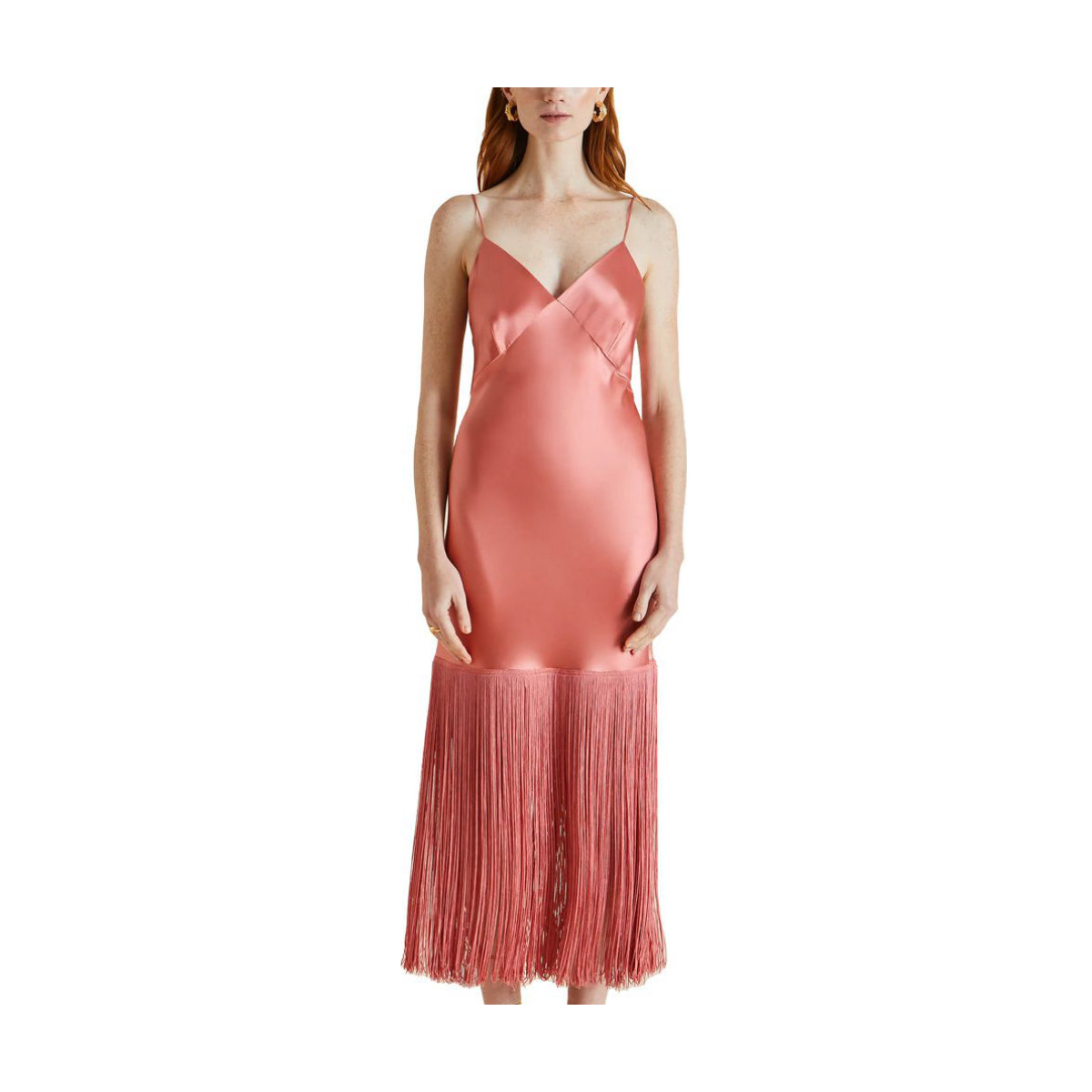 Olivia Von Halle Zoya Pink Silk Fringed Slip Dress