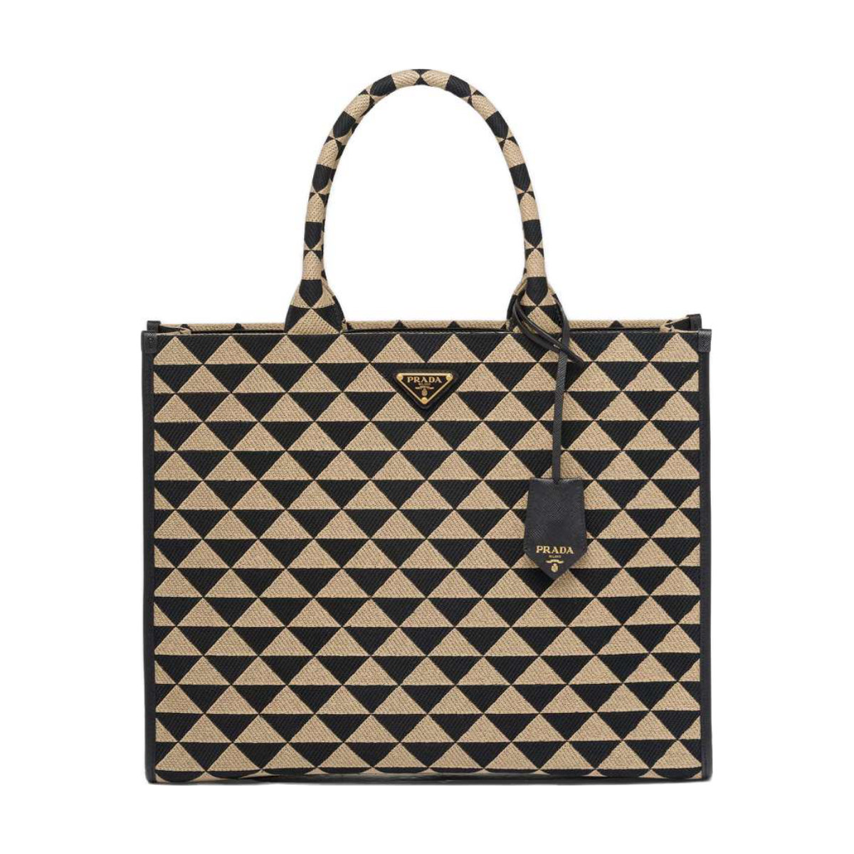 Prada Symbole Large Embroidered Fabric Handbag