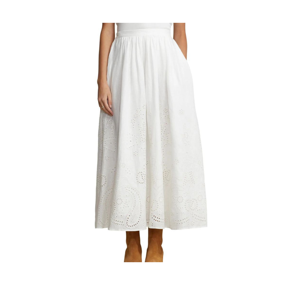 Ralph Lauren Alani Embroidered Eyelet Linen A-Line Skirt