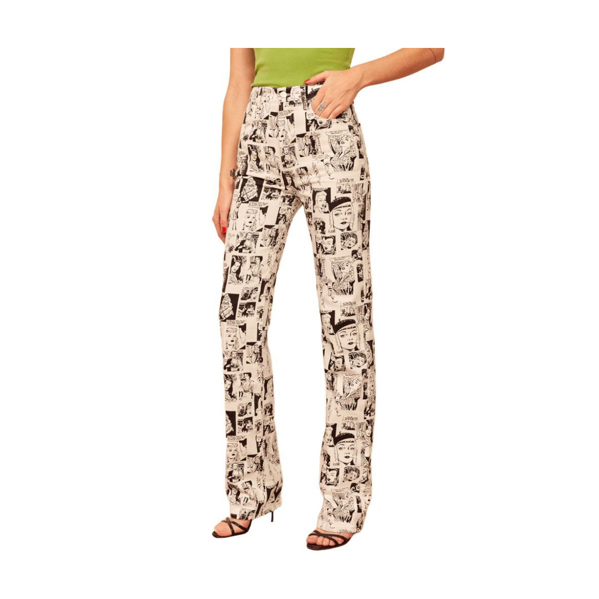 Reformation Newsprint High Rise Straight Long Jeans