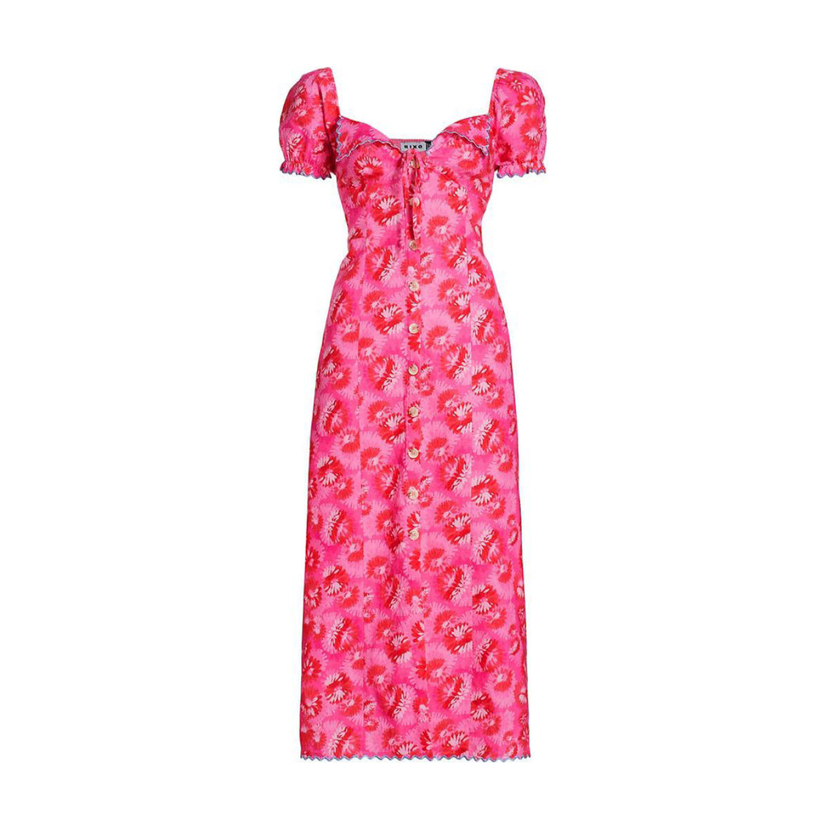 Rixo Briella Floral Linen-Blend Midi-Dress