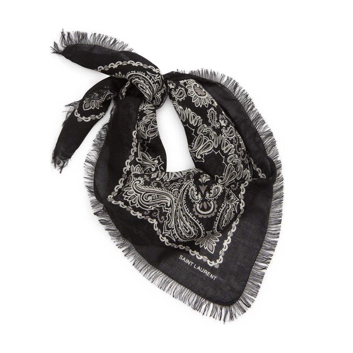Saint Laurent Paisley Print Fringed Bandana