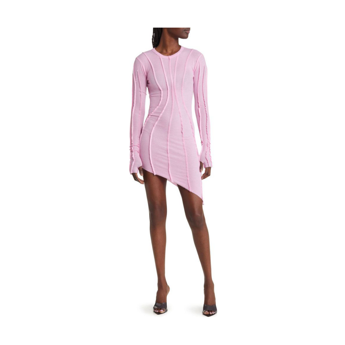 Sami Miro Vintage Long Sleeve Asymmetric Rib Mini Dress