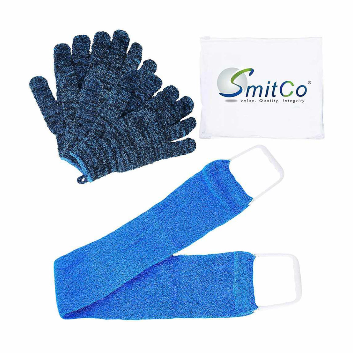 SmitCo Body Exfoliation With Exfoliating Gloves and Shower Back Scrubber