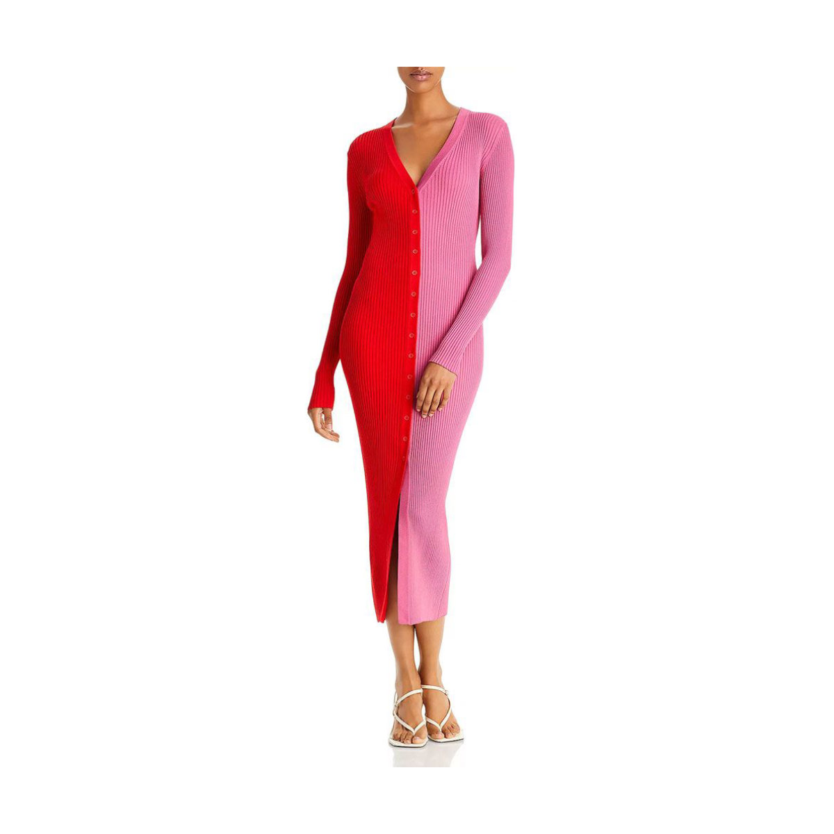Staud Shoko Color-Block Ribbed-Knit Midi Dress