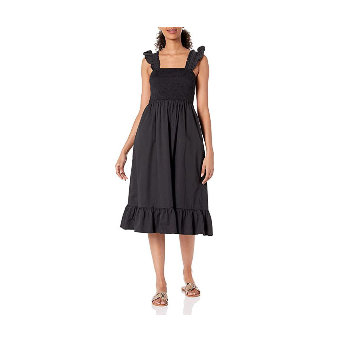 The Drop Women's Kimi Ruffled Shoulder Smocked Midi Dress