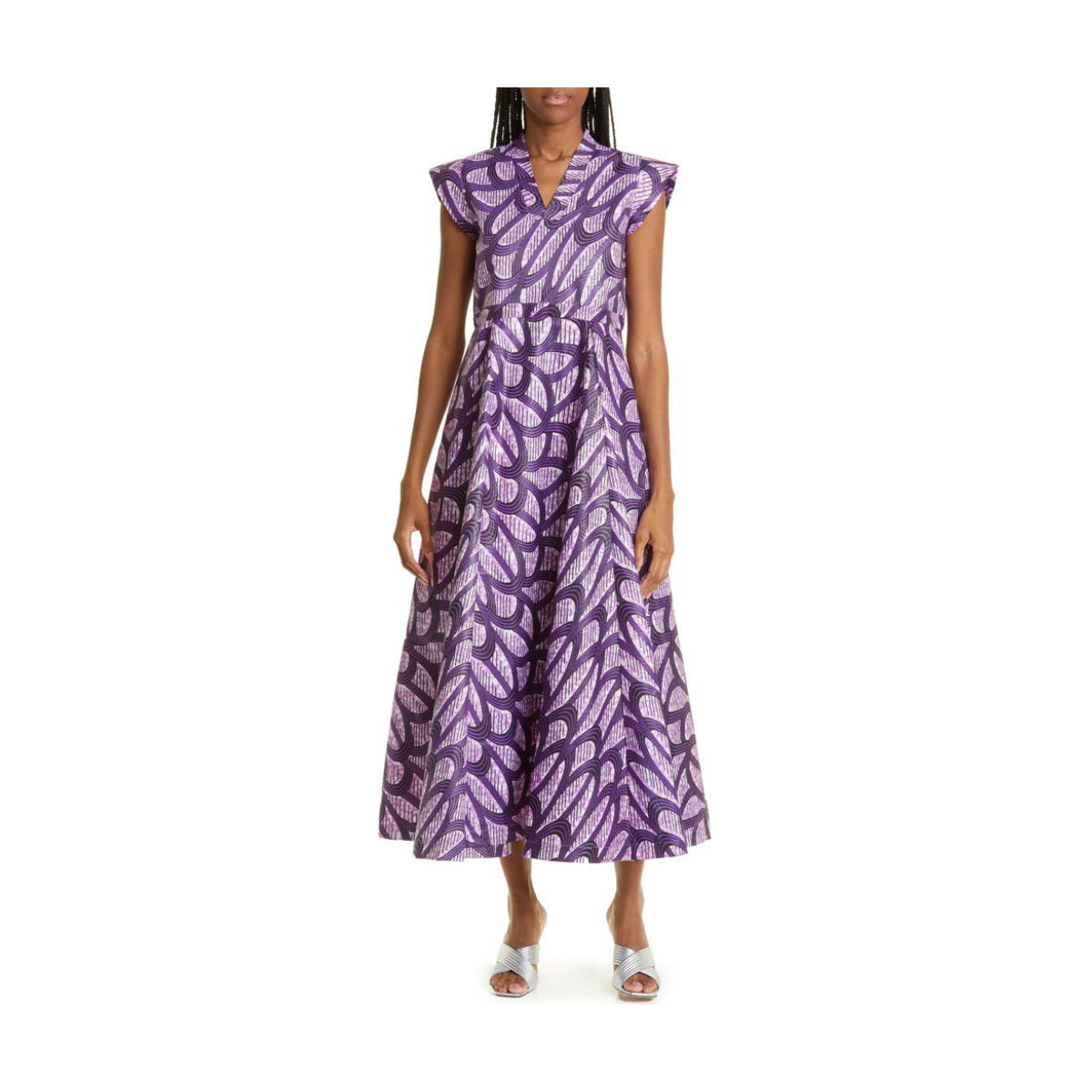 The Oula Company Fancy Print Cap Sleeve Midi Dress