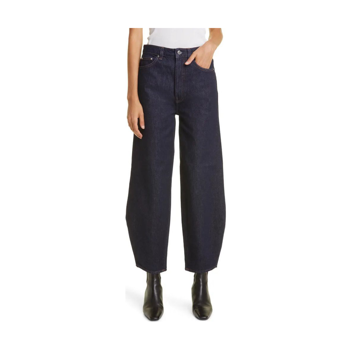 Toteme High Waist Barrel Leg Organic Cotton Raw Denim Jeans