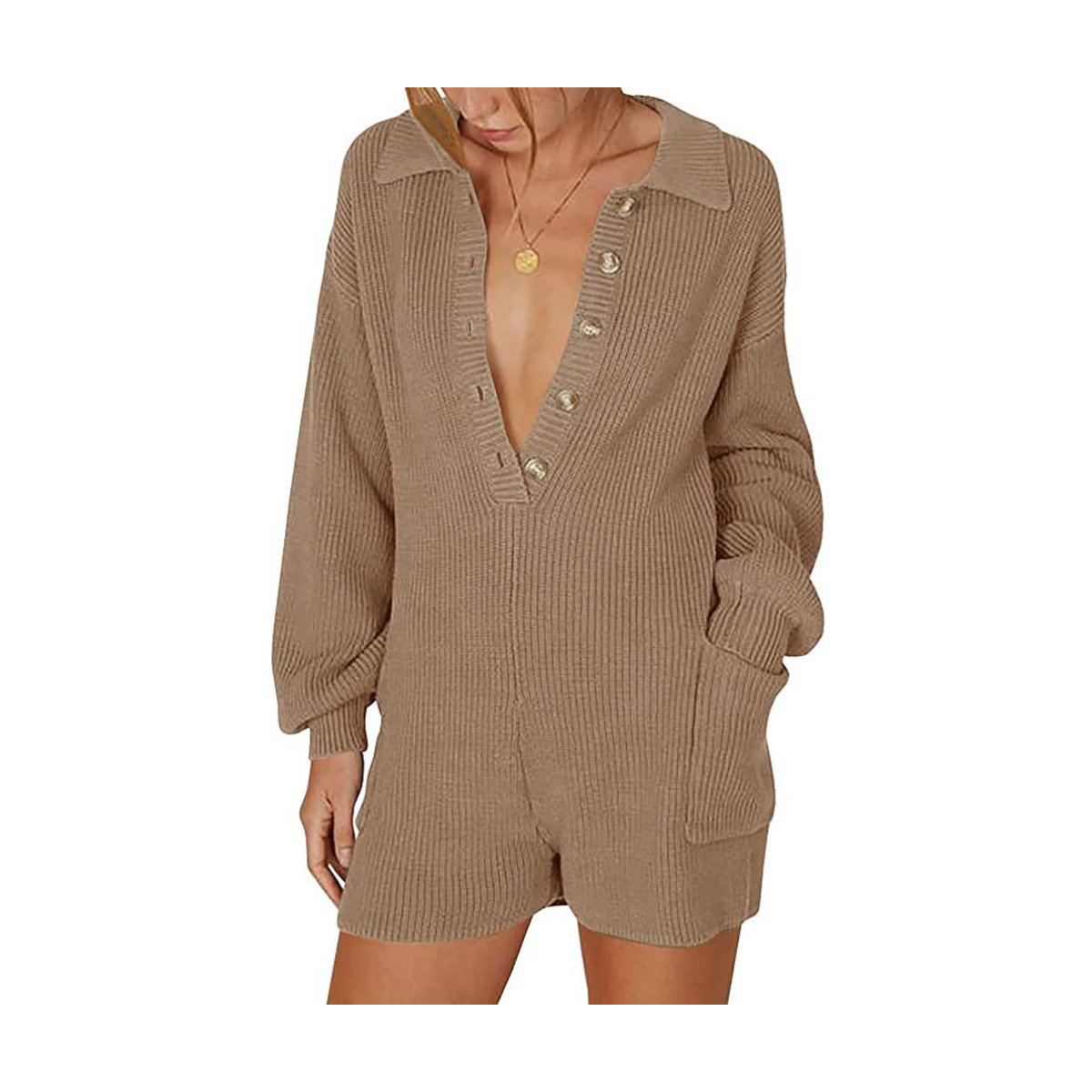 Tymidy Knitted Button-Down Jumpsuit