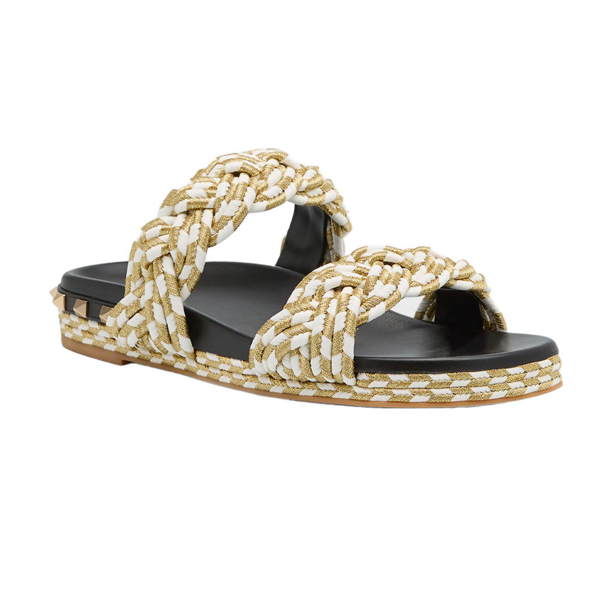 Valentino Garavani Rockstud Metallic Rope Slide Espadrille Sandals