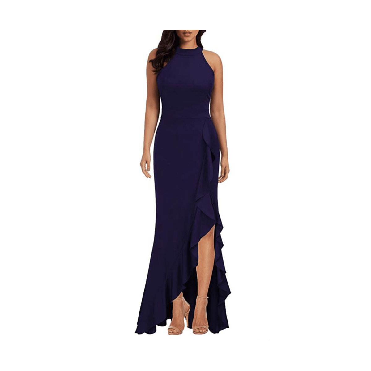WOOSEA Navy Blue High Neck Mermaid Evening Dress