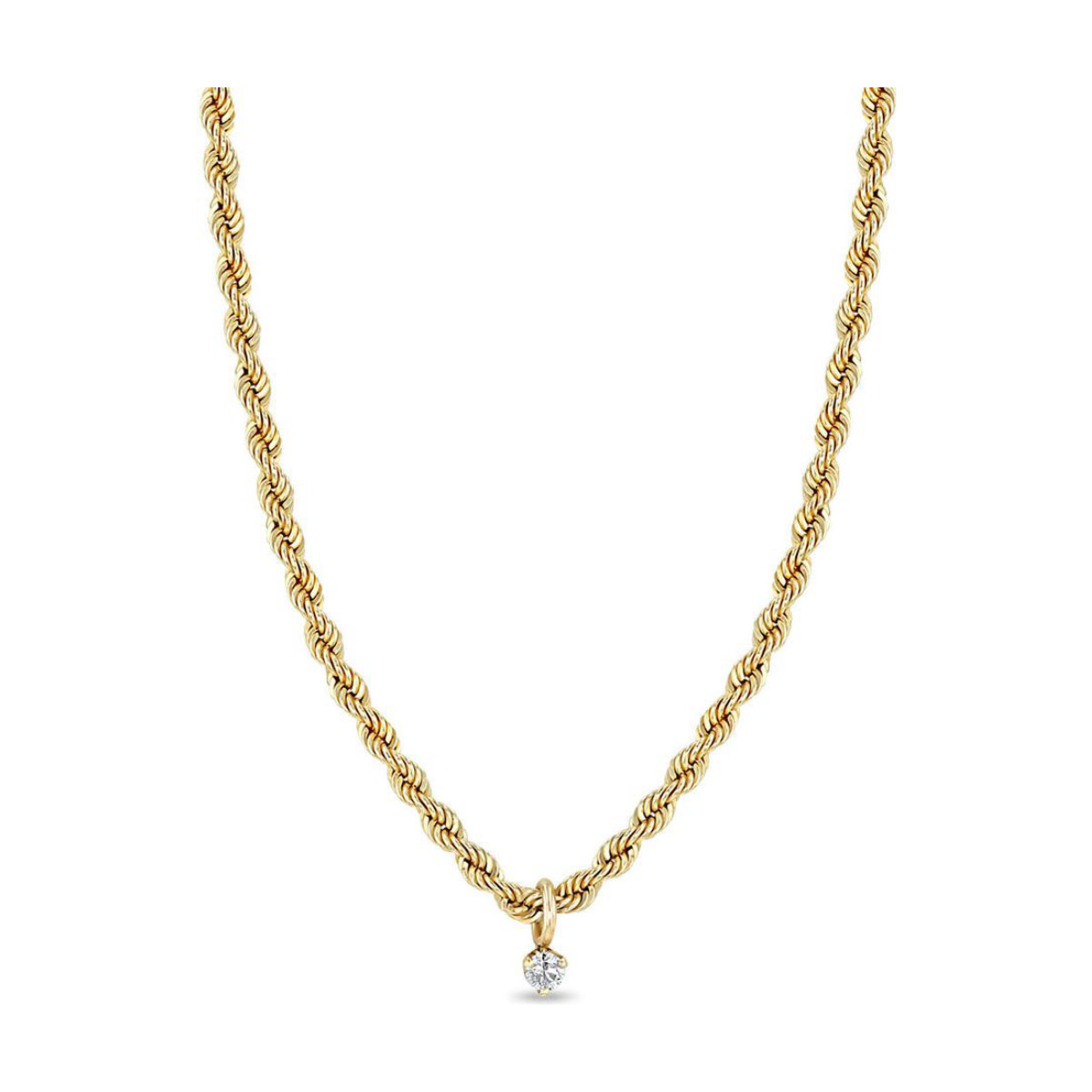 Zoe Chicco 14k Medium Rope Chain Necklace With Dangling Prong Diamond