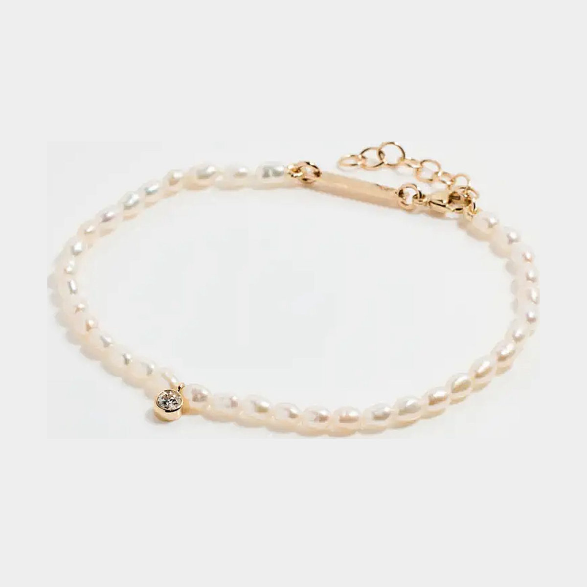 Zoe Chicco 14k Pearl Bead Bracelet with a Bezel Set Diamond Charm